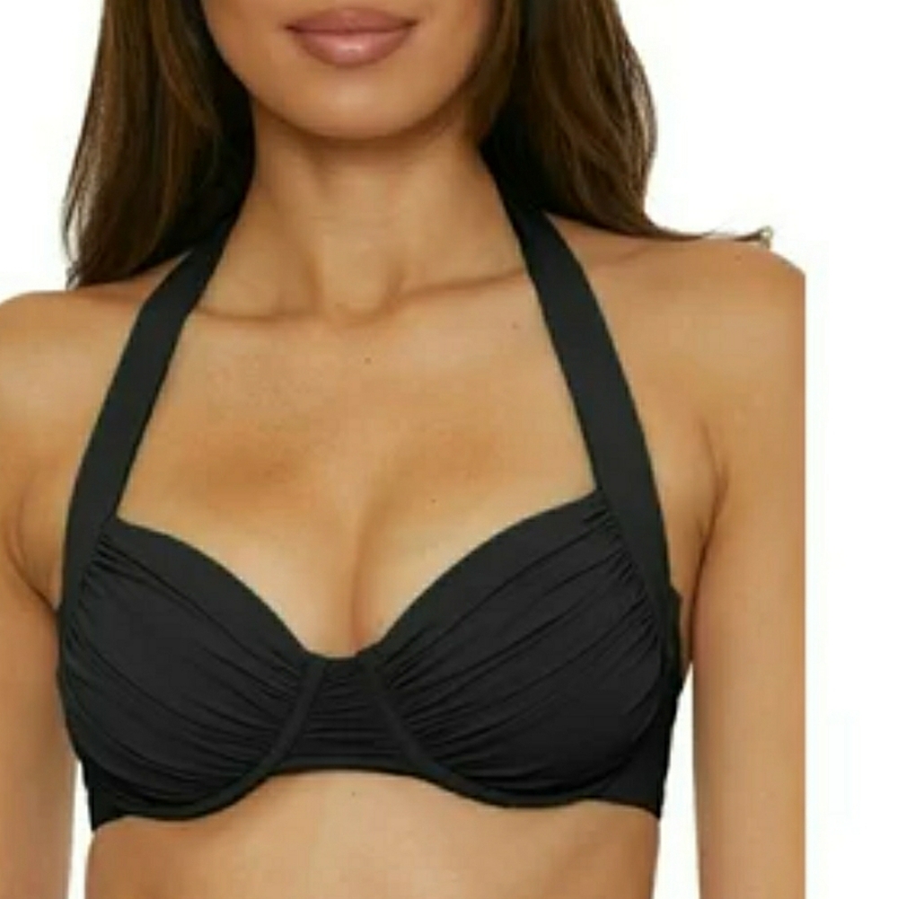 Kona Sol Black Underwire Padded Halter Bikini Top. Size: Large